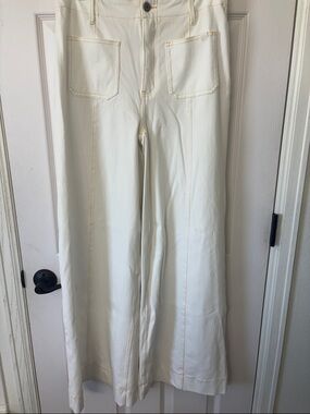 HALARA Cream Wide-Leg Pants with Yellow Topstitching